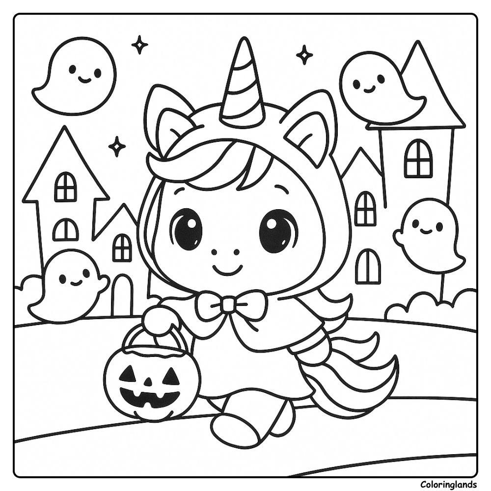 Image à colorier de costume de licorne pour Halloween à imprimer