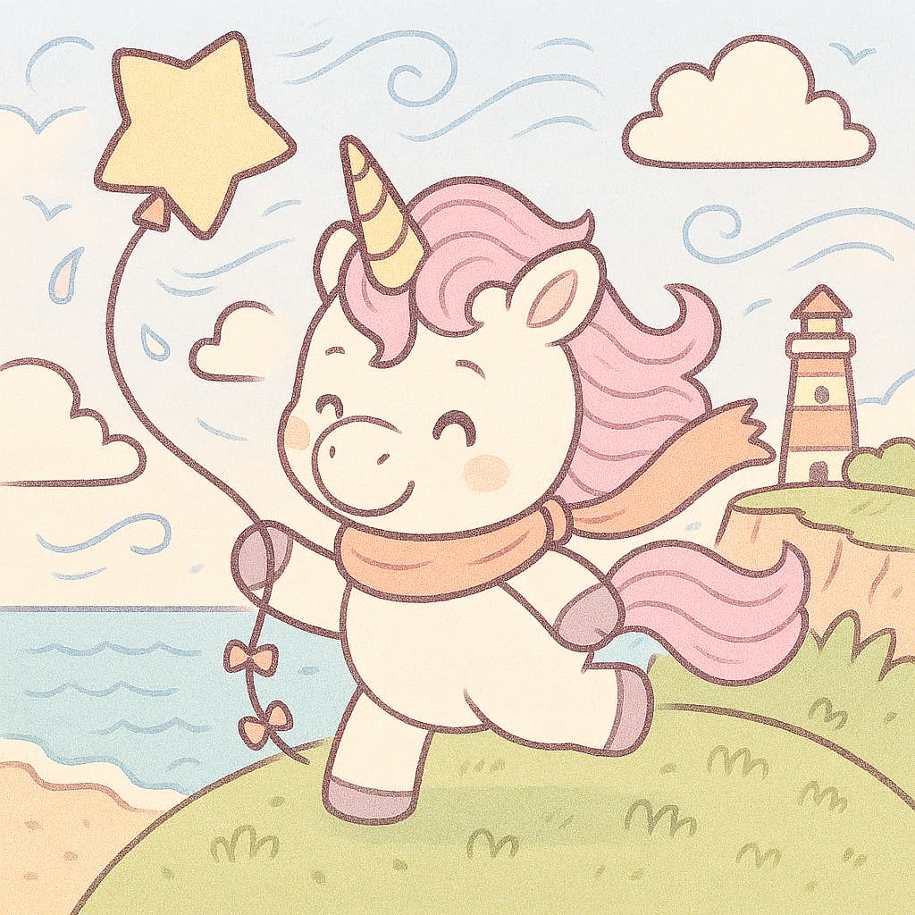 Image à colorier de falaise de plage avec phare et coureur de cerf-volant