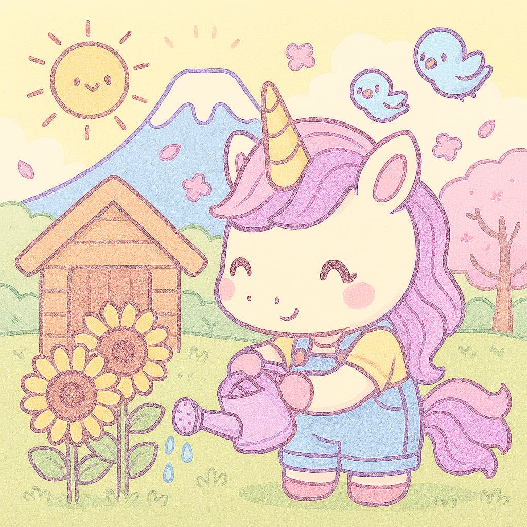 Image à colorier d'une cour de montagne avec des tournesols et un cabanon