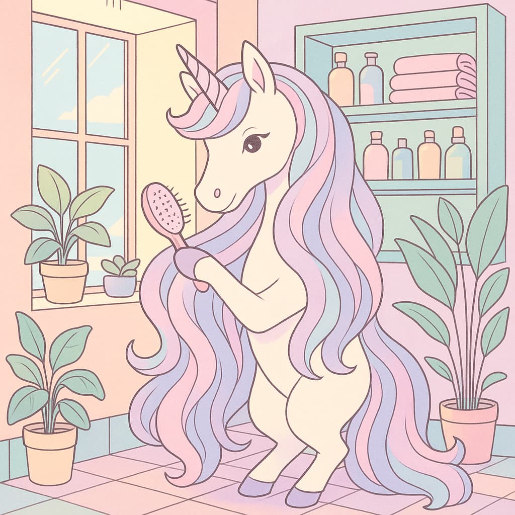 Idée de coloriage élégante de licorne coiffant de longs cheveux pastel