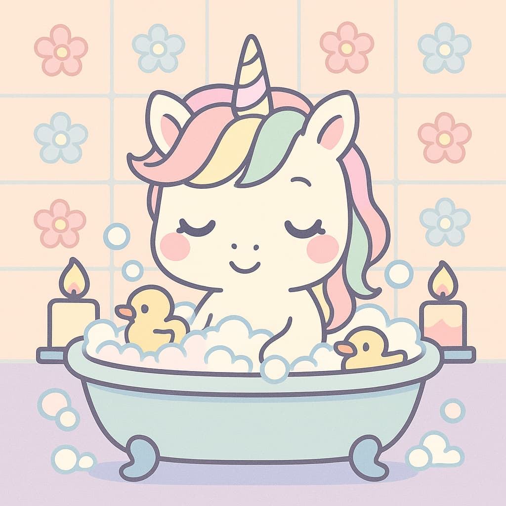 Scène de bain apaisante avec bulles et bougies, idée de coloriage