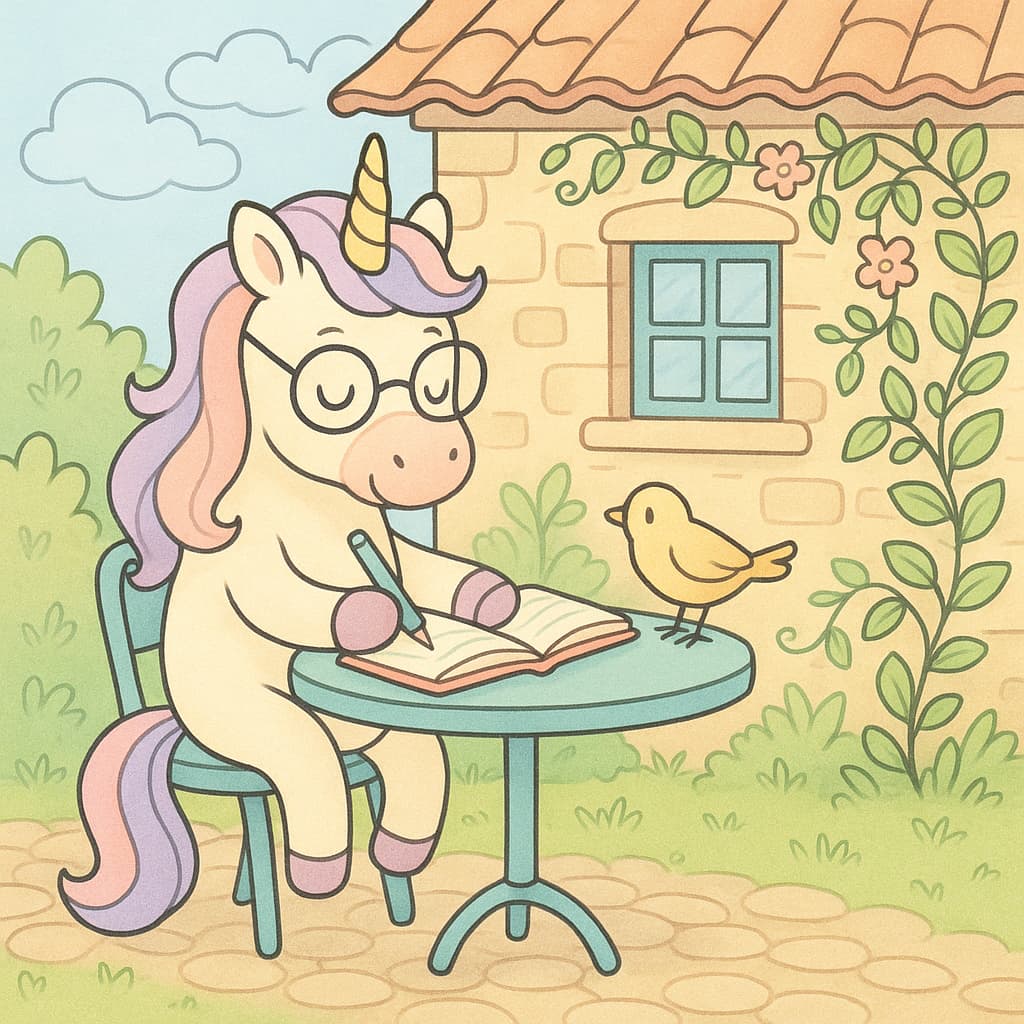 Idée de coloriage sur une terrasse cosy avec des lunettes et un oiseau