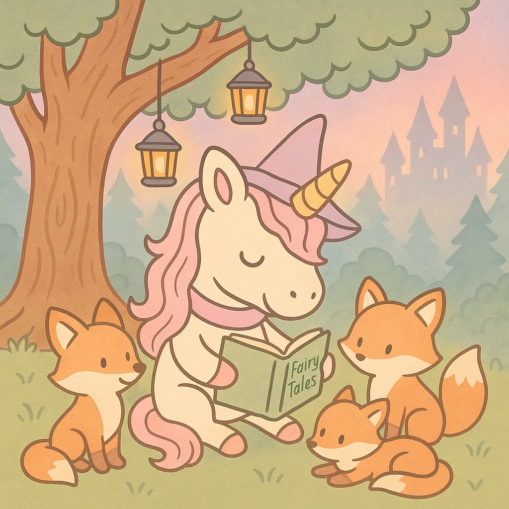 Image de coloriage d'une histoire en forêt avec des renards et des lanternes