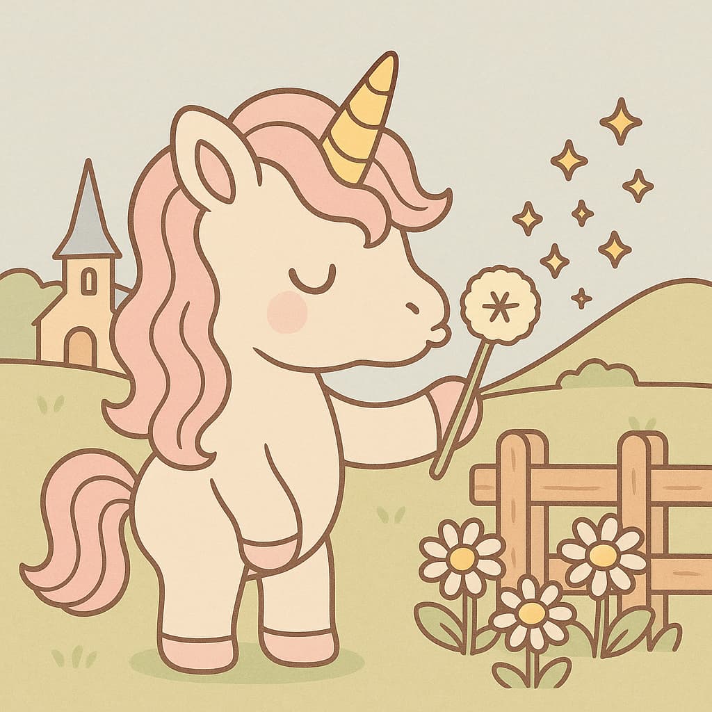 Image de coloriage d'un moment de pissenlit avec clôture et chapelle