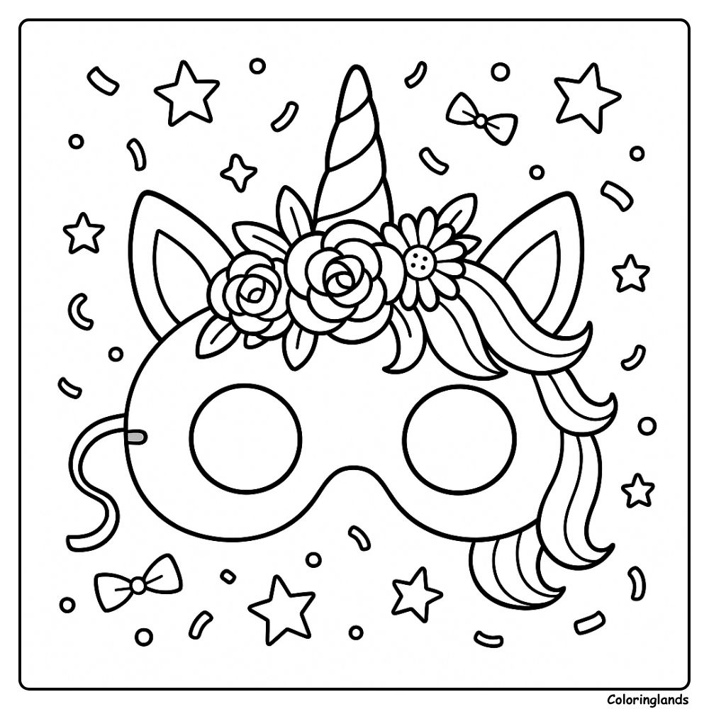 Image à imprimer d'un adorable masque de licorne pour une fête amusante