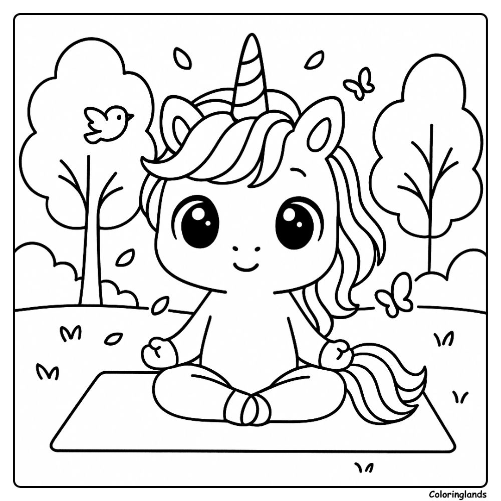 Image de coloriage gratuite de yoga méditation avec une licorne