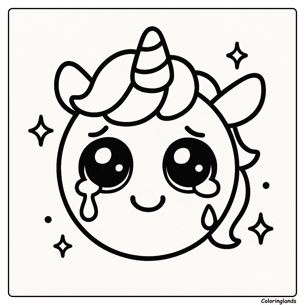 Adorable emoji licorne qui pleure pour image de coloriage imprimable