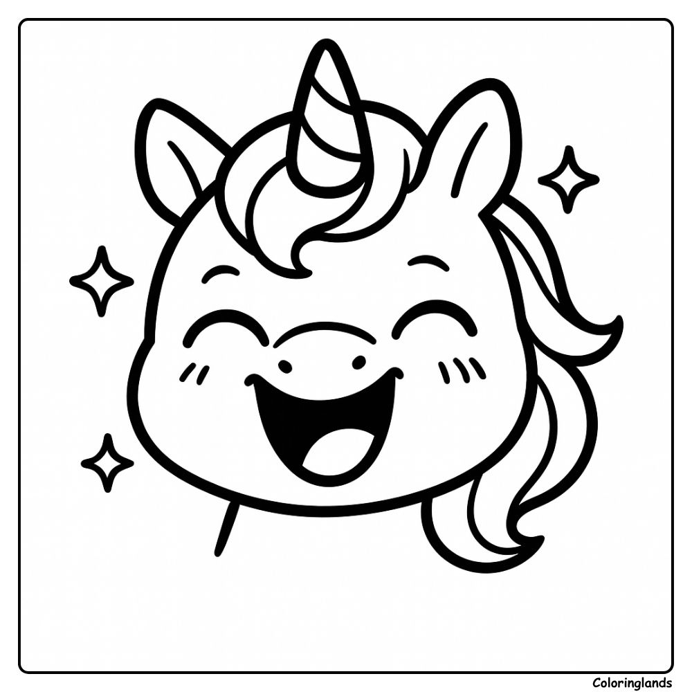 Emoji licorne souriant prêt pour un coloriage facile