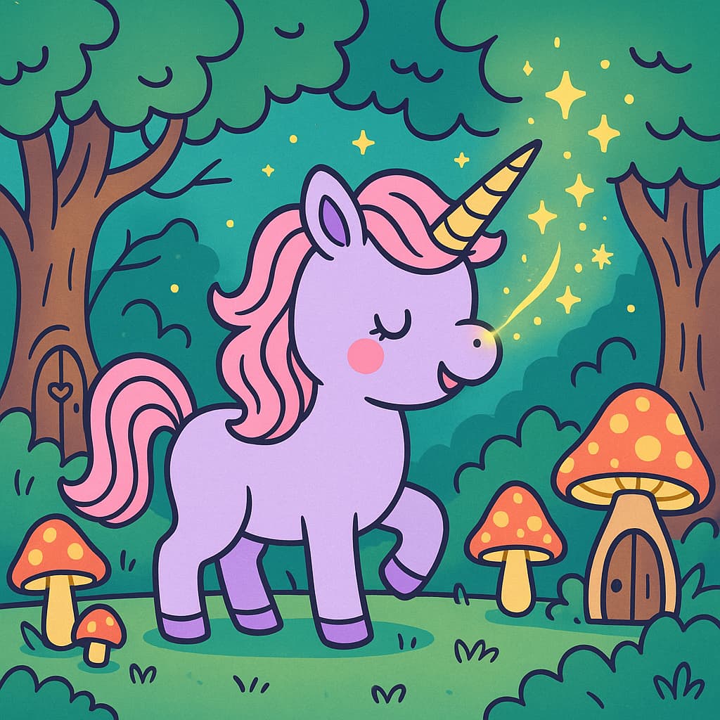 Image de coloriage de bois enchanté avec des champignons lumineux