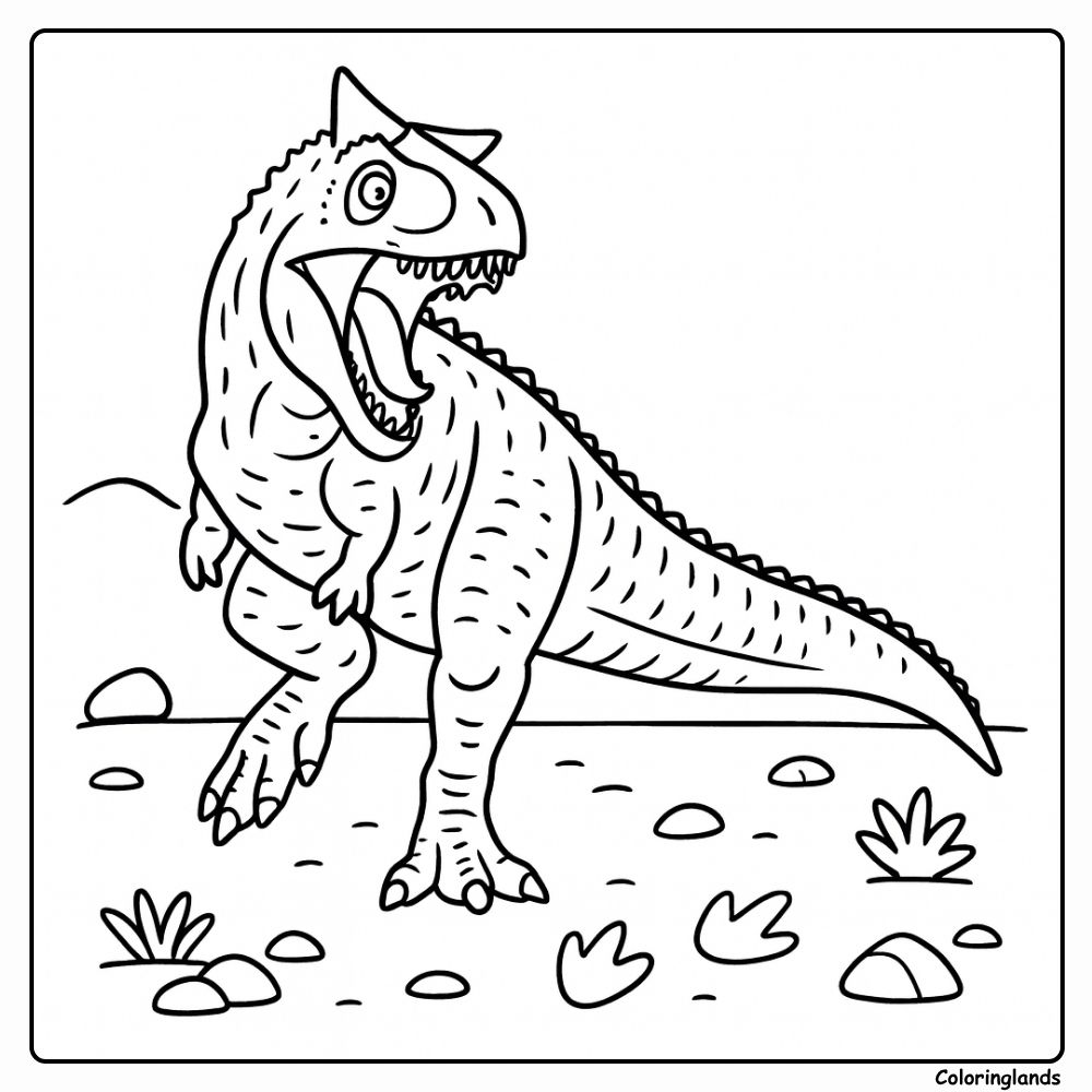 Page de coloriage de brachiosaure avec ciel ouvert et rochers épars