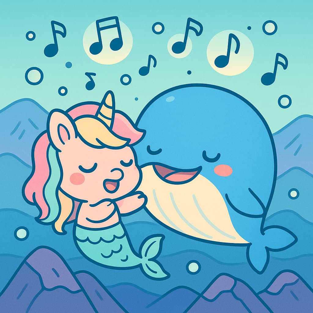 Idée de coloriage sirène licorne chantante avec baleine bleue
