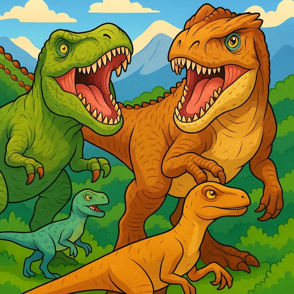 Idées de coloriage T rex avec un couple adulte et des jeunes joueurs