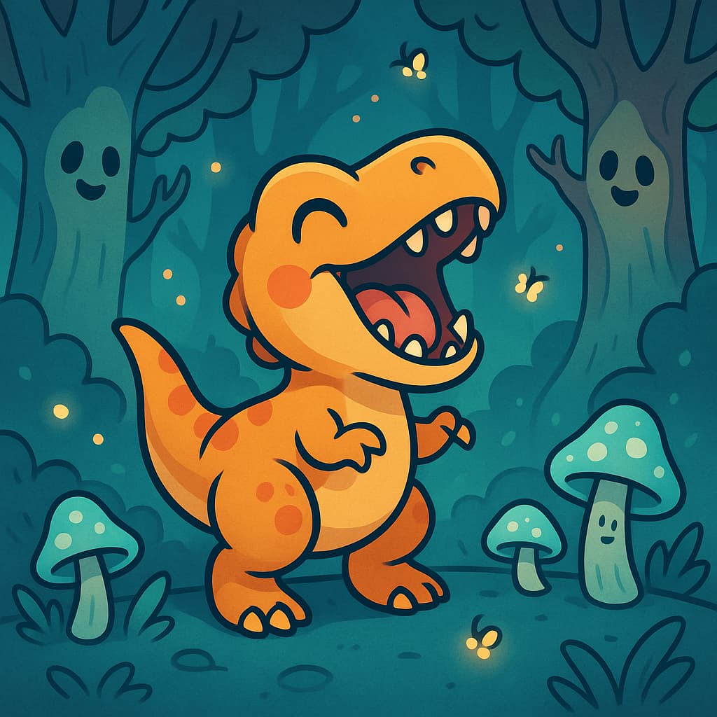 Idées de coloriage de dinosaures effrayants avec des lucioles et des champignons