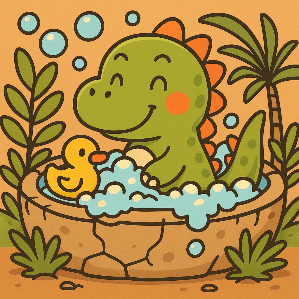 Idées de coloriage de dinosaures scène de bain moussant