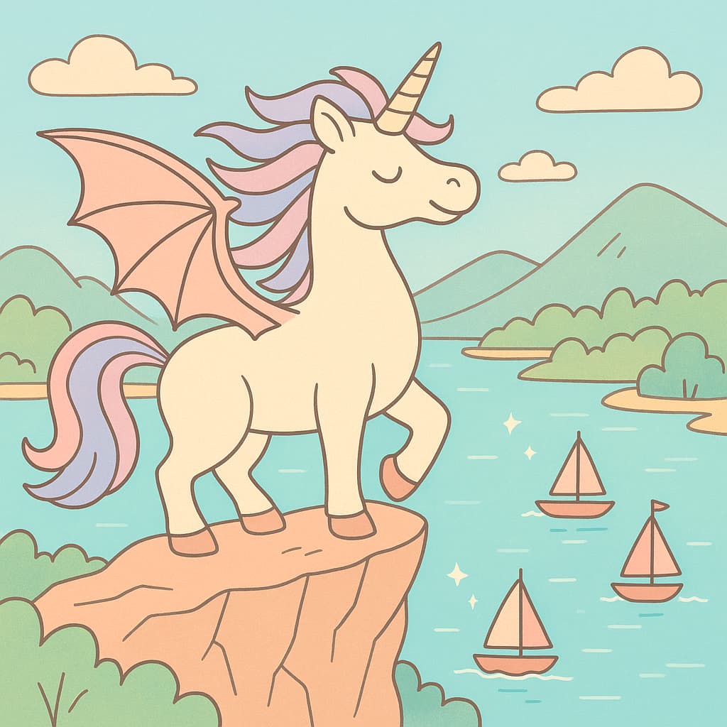 licorne avec des ailes vue sur la mer