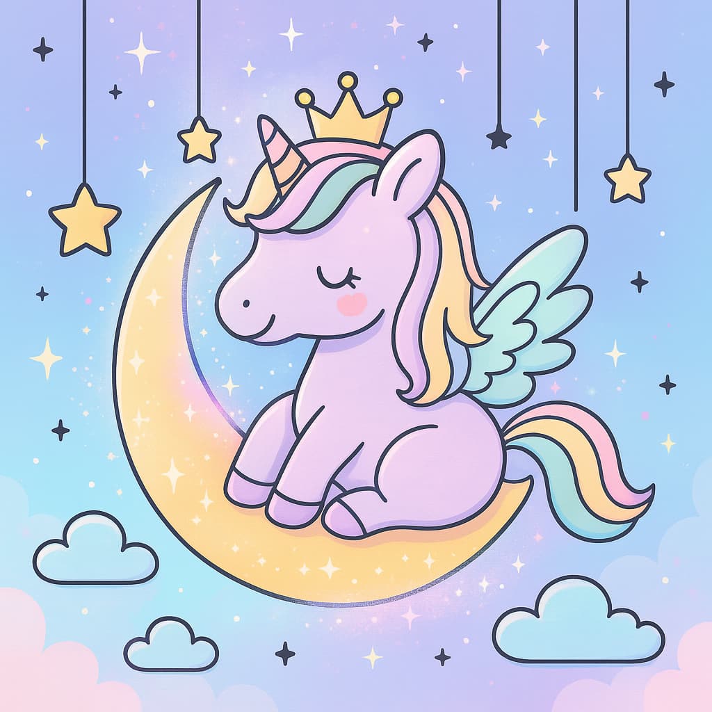 Licorne avec ailes, rêve sous la lune