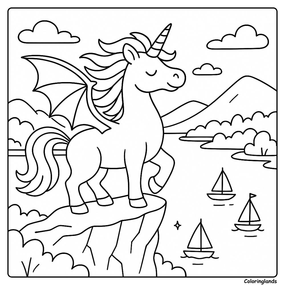coloriages licornes avec des ailes et des bateaux
