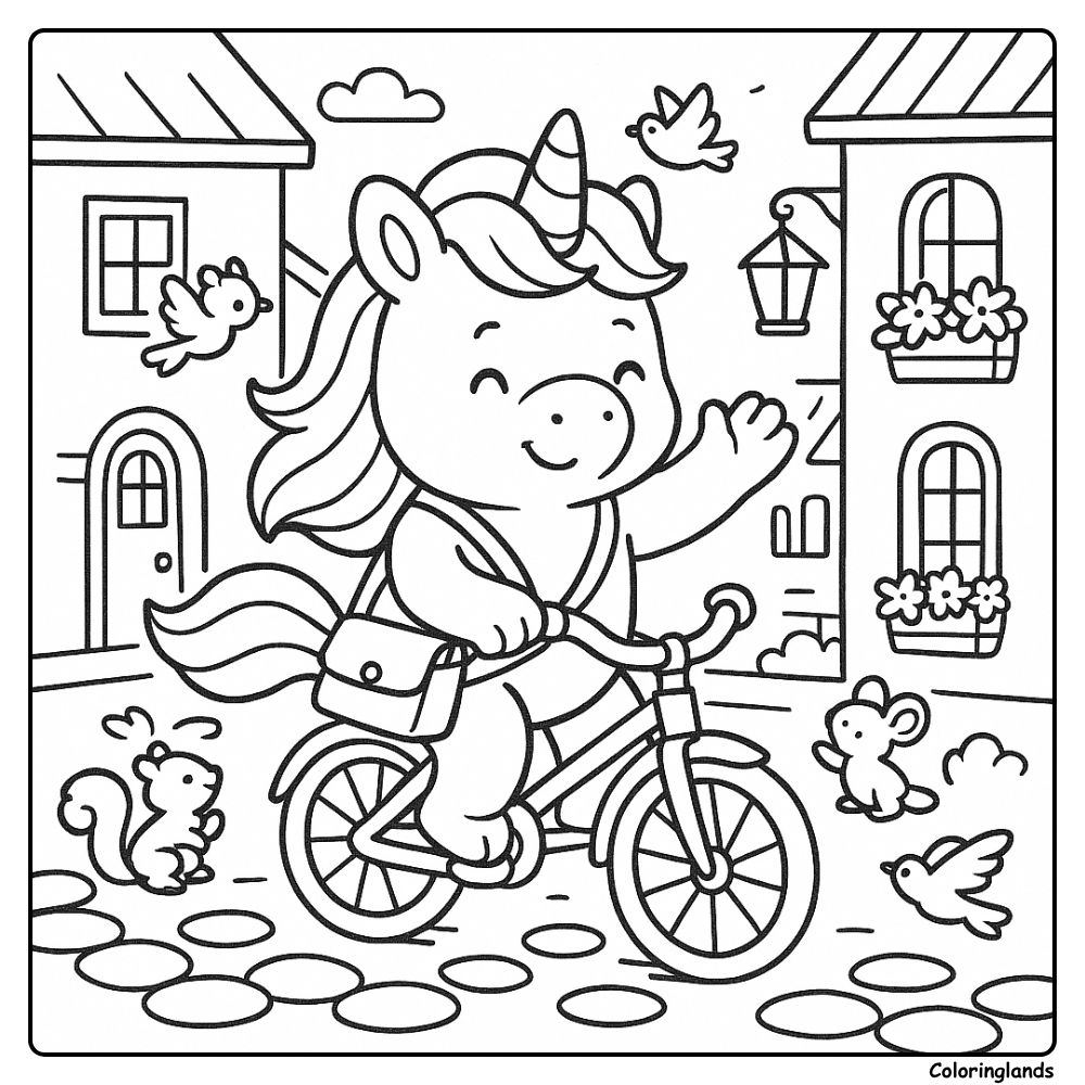 coloriage enfant licorne saluant les oiseaux