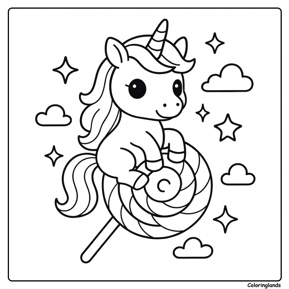 Ciel de bonbons avec licorne facile et nuages étincelants