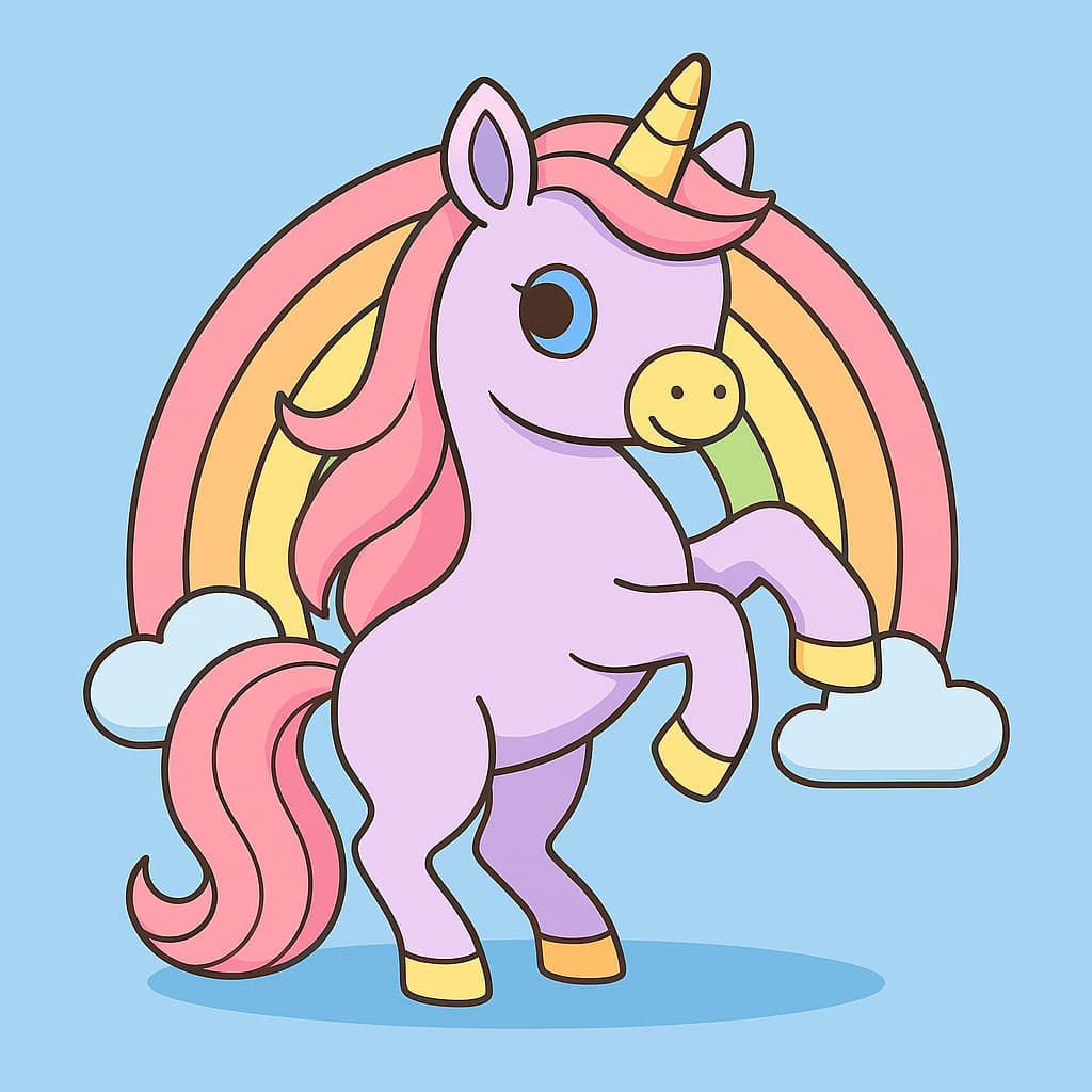Coloriage licorne facile avec arc et nuages moelleux