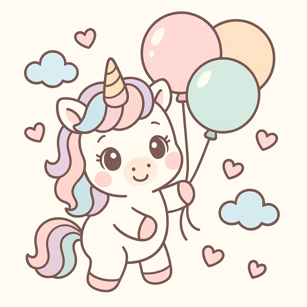 Coloriage licorne facile avec ballons de fête
