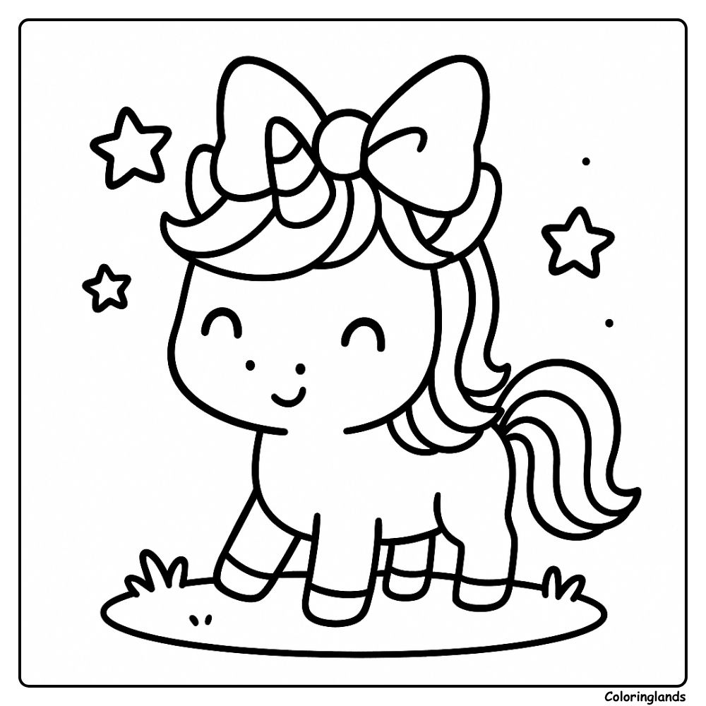 Coloriages licorne faciles pour filles avec un nœud