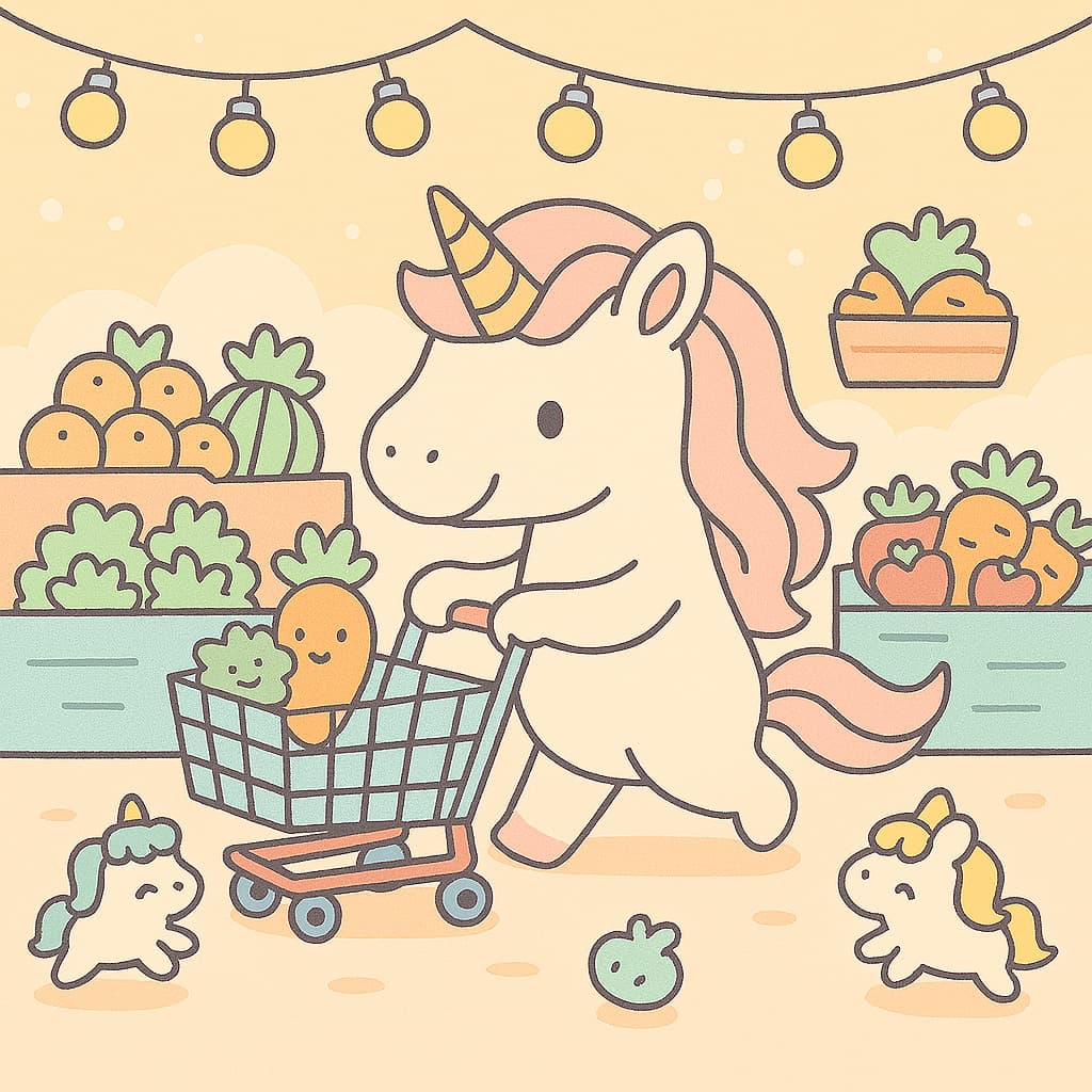 Licorne et produits frais pour enfants à la boutique