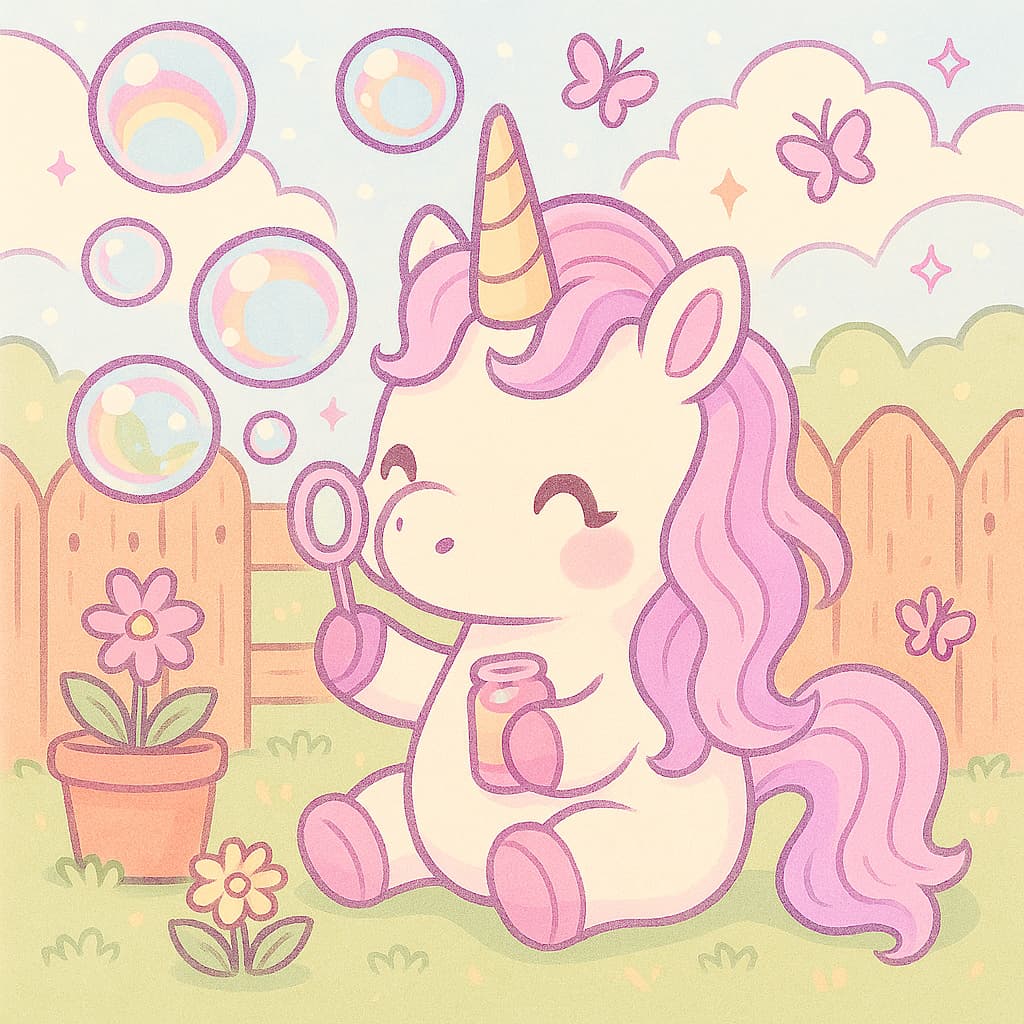 Jardin de jeux avec licorne et baguette à bulles