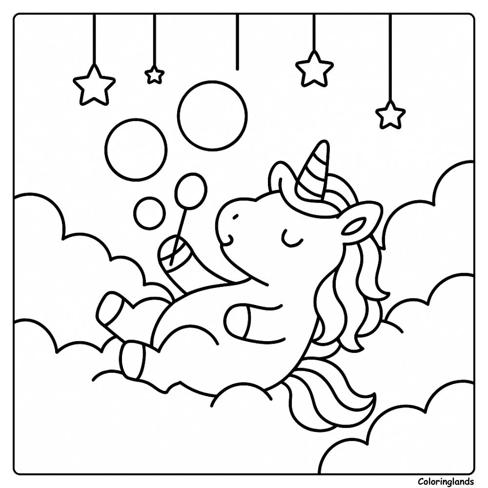 Coloriages de licornes et arc en ciel pour enfants dans un rêve étoilé