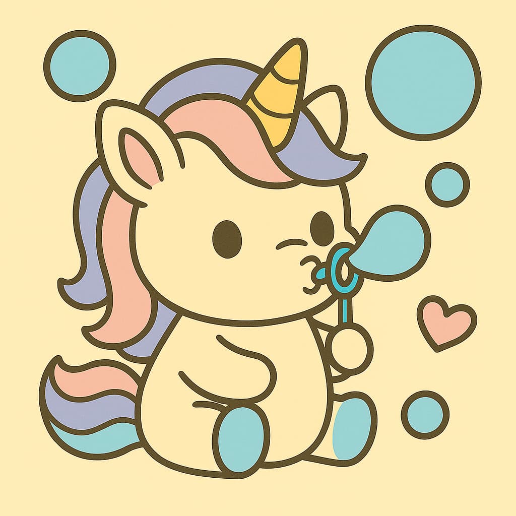 Dessin de licorne avec baguette et bulles pour enfants