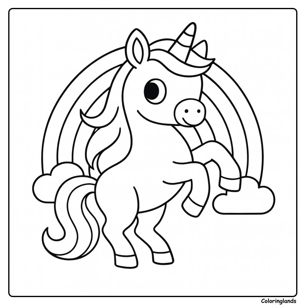 Arc de couleur avec licorne et nuages