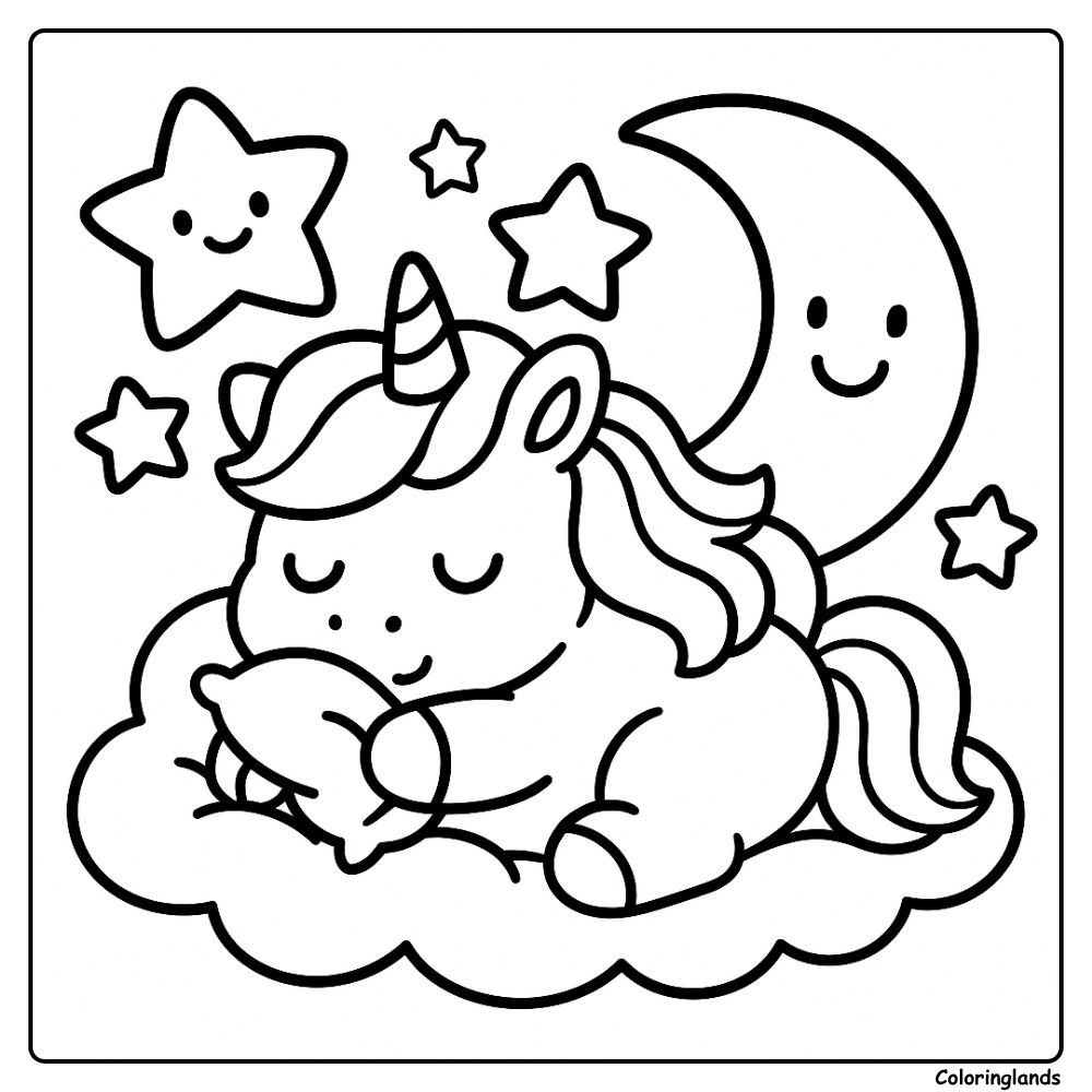 Coloriage licorne pour tout-petits sous étoiles et lune