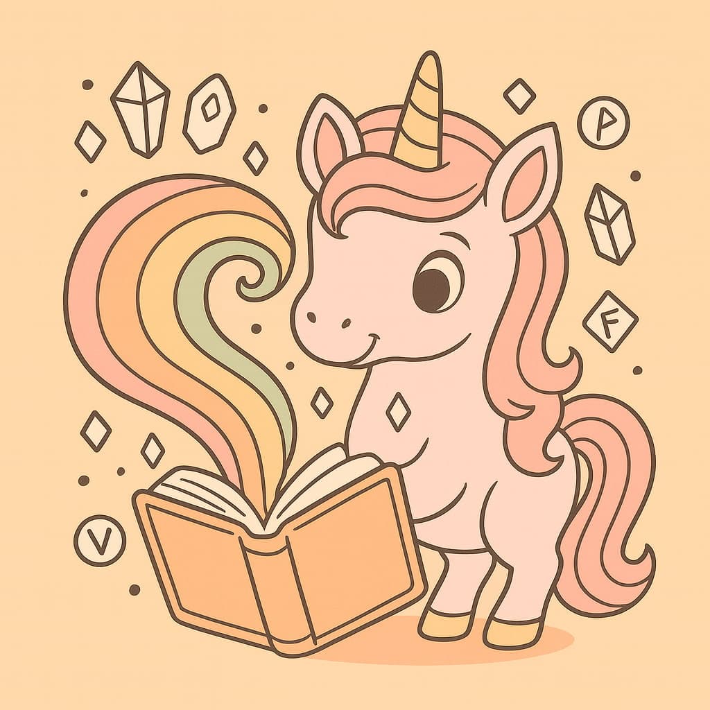 Licorne et arc-en-ciel émergeant d'un livre magique