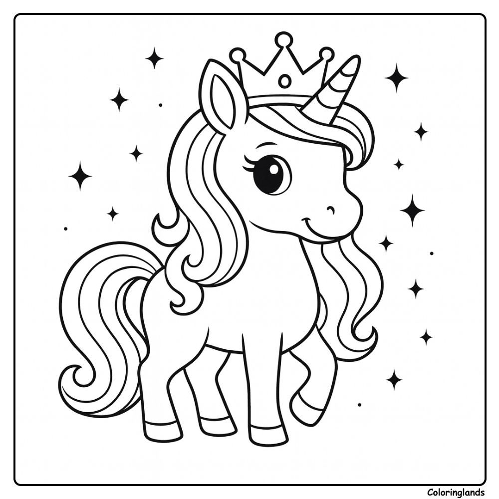 Thème royal pour petits artistes: coloriage licorne facile