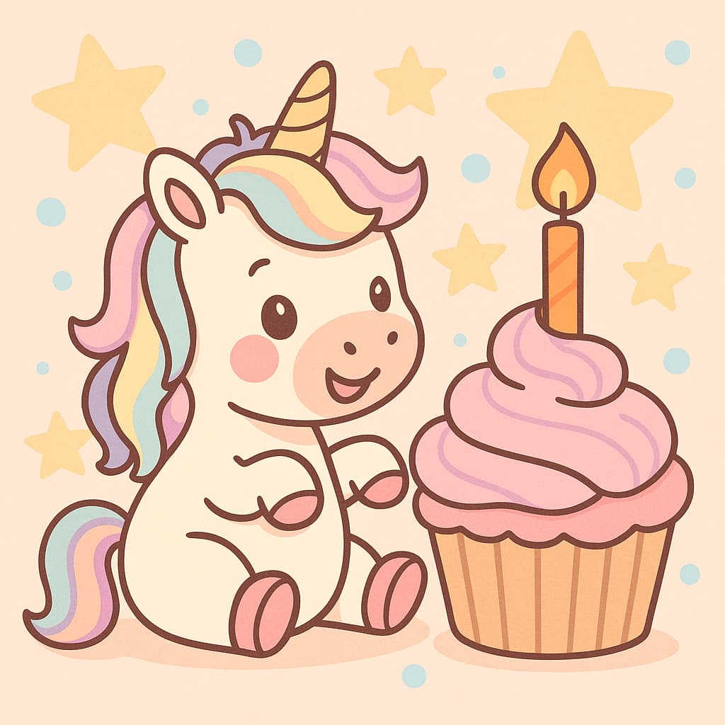 Dessin de licorne pour tout-petit avec gâteau et bougie