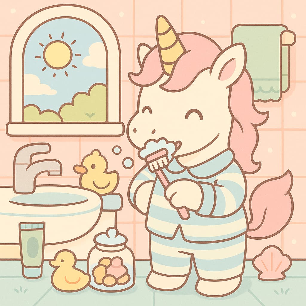 Licorne dans la salle de bain pour enfants près de l'évier