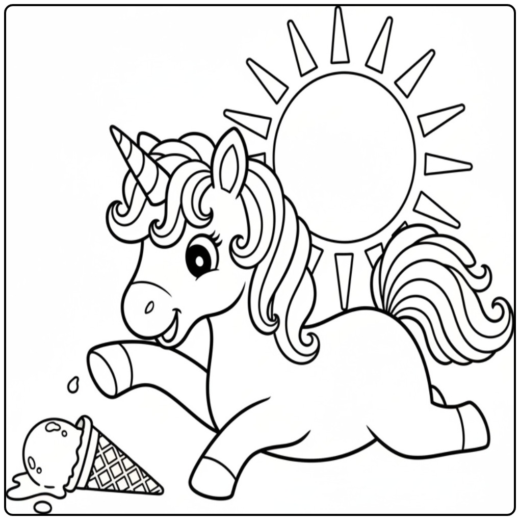 Dessin licorne et glace, coloriage glace licorne magique!