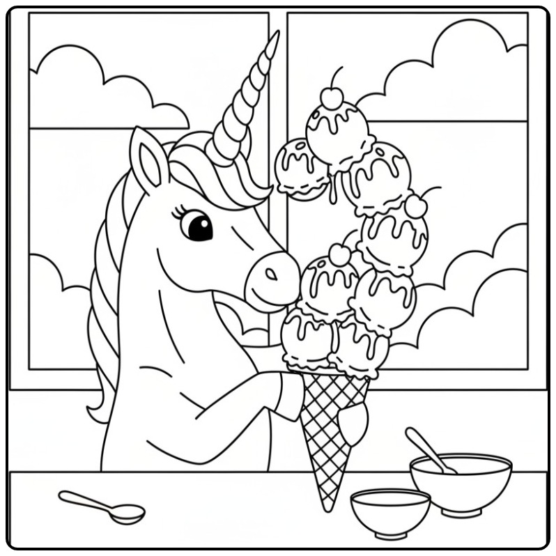 Coloriage glace licorne : Un régal féerique attend d'être colorié !