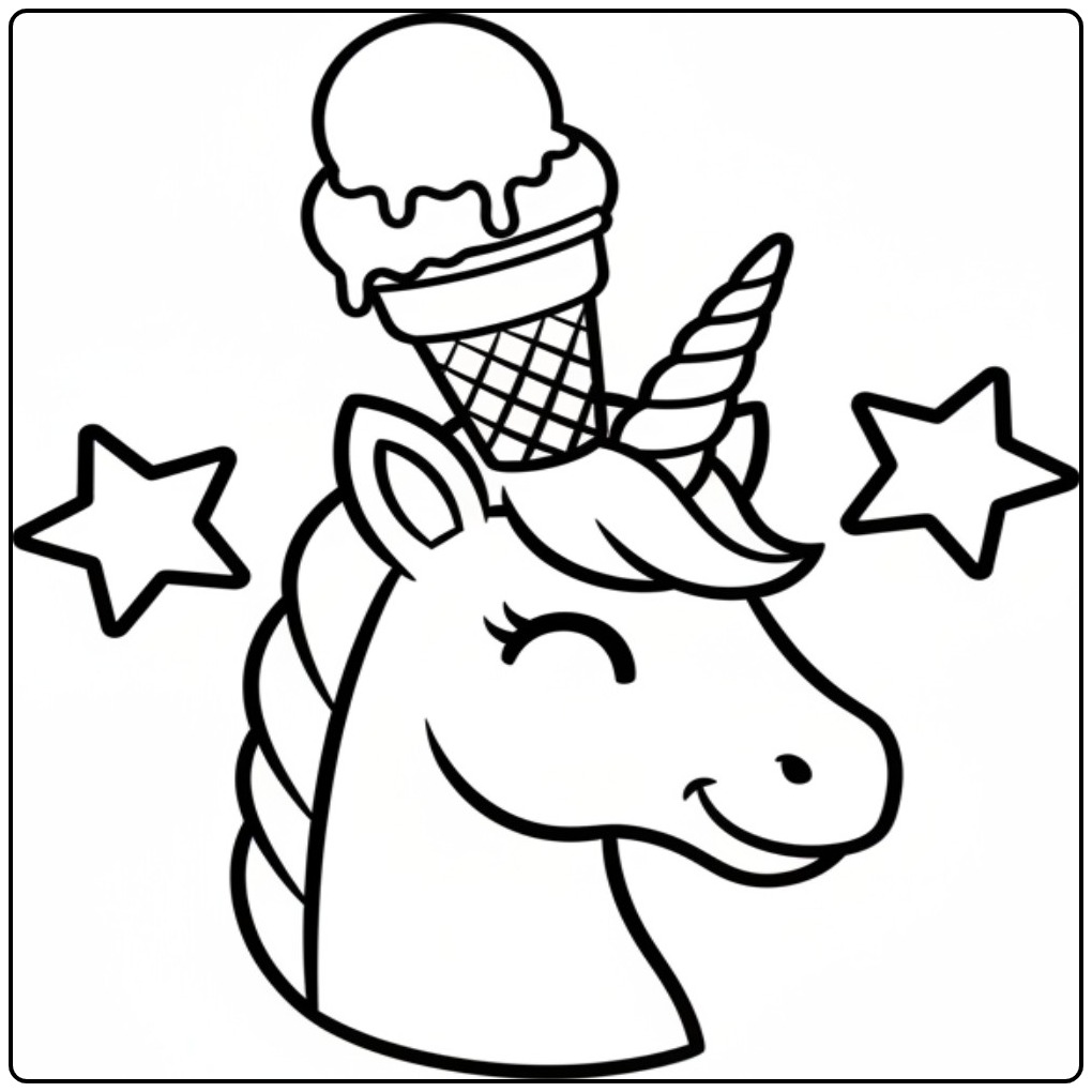 Image de coloriage glace licorne magique et etoiles.