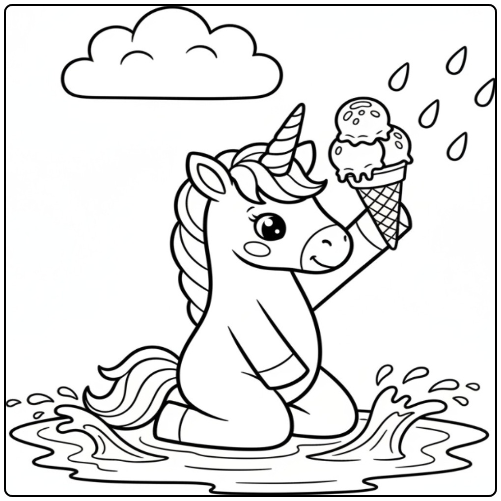 Dessin licorne et glace. Amusez-vous avec ce coloriage glace licorne !