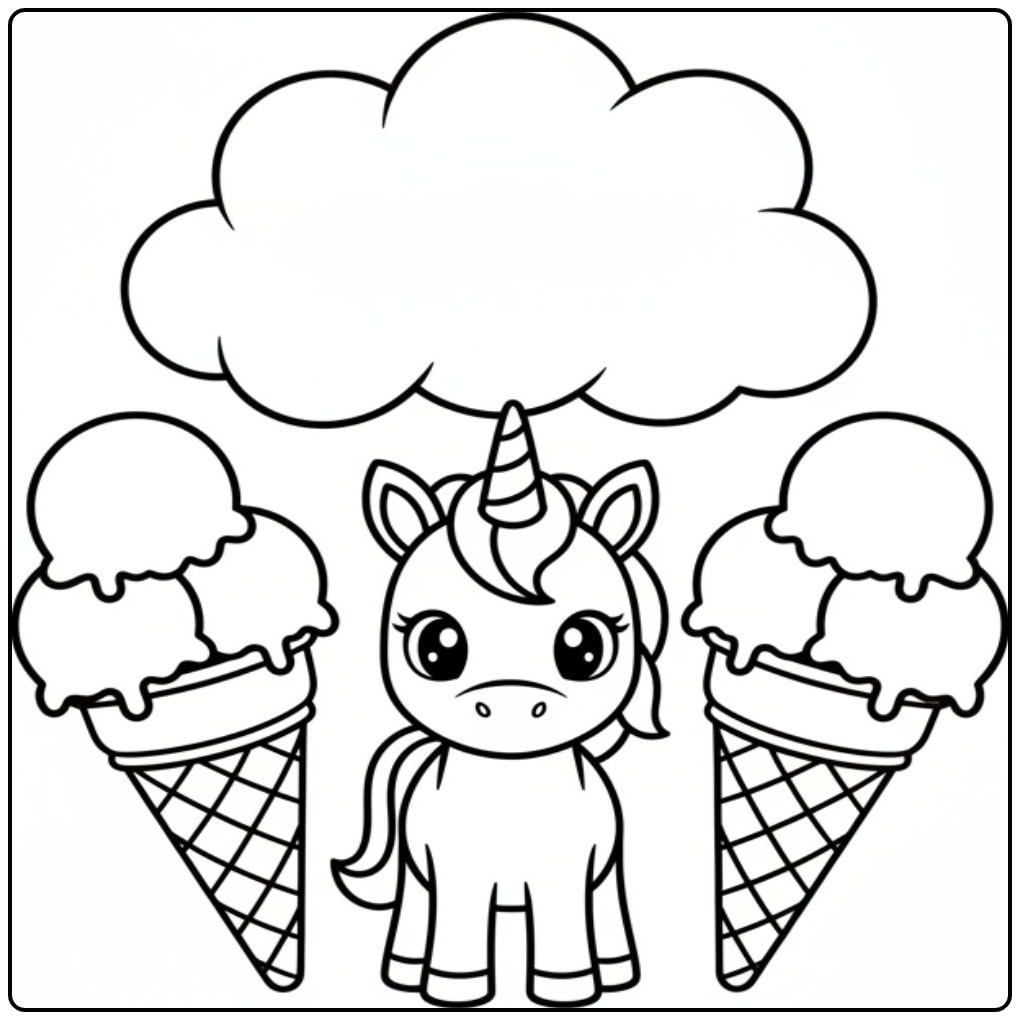 Image de coloriage glace licorne magique et amusante.