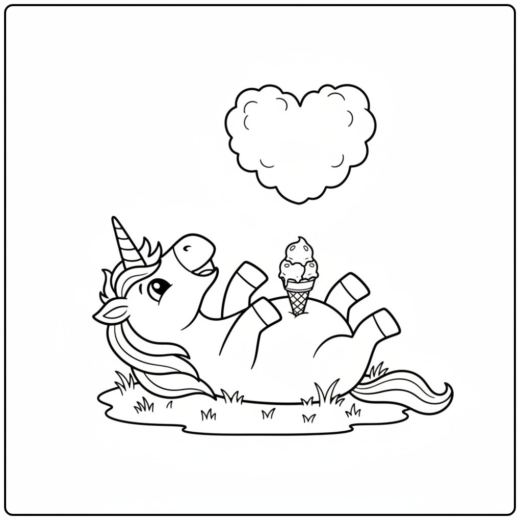 Image mignonne coloriage glace licorne souriant et heureux.