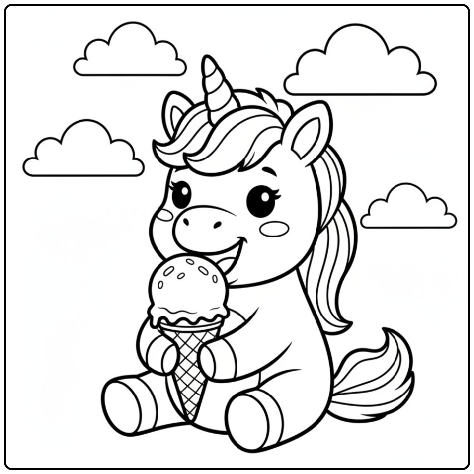 Image mignonne coloriage glace licorne facile
