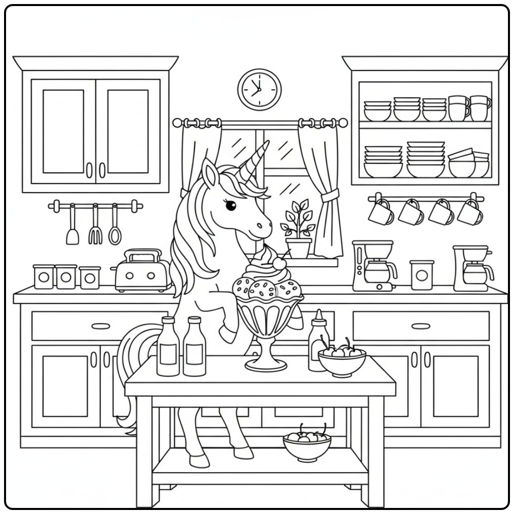 Dessin licorne mange glace, amusez vous avec ce coloriage glace licorne!