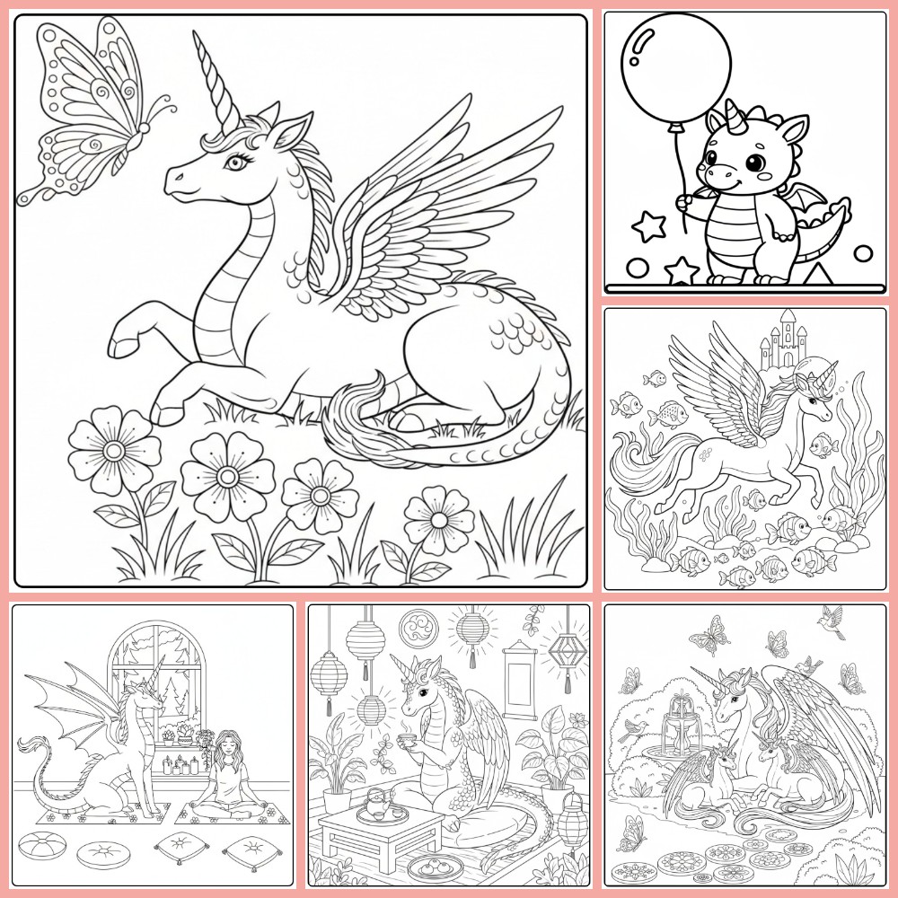 Coloriage dragon licorne à imprimer PDF gratuits