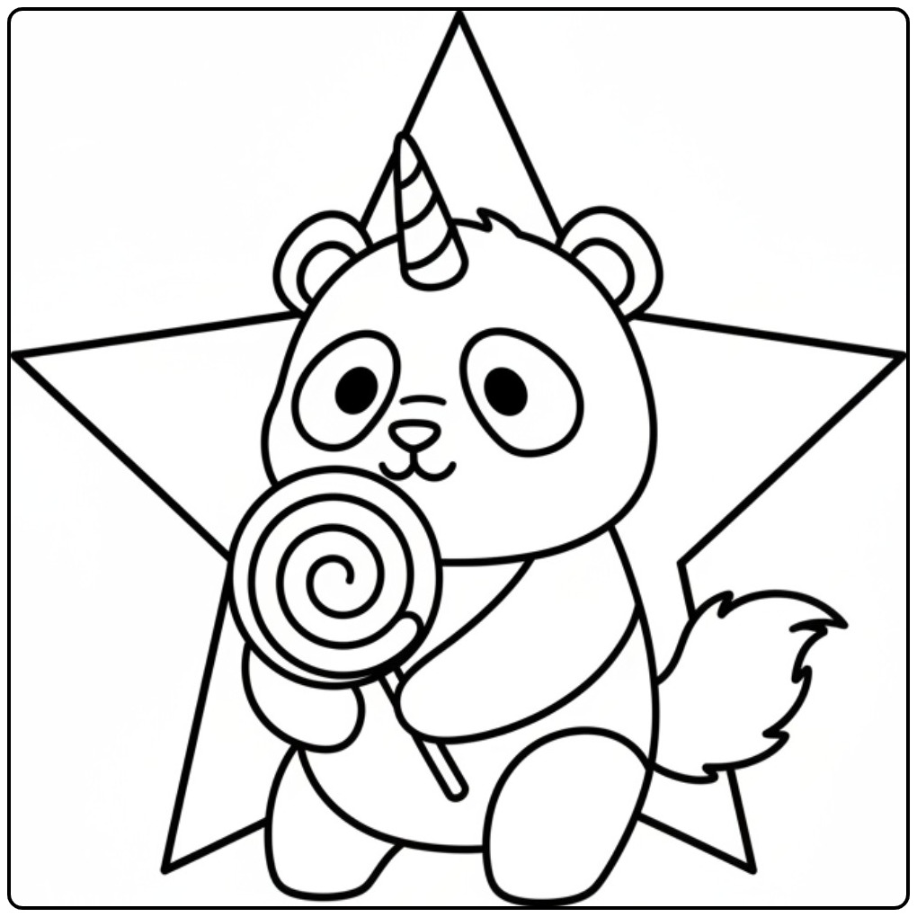 Un mignon coloriage panda licorne tenant une grande sucette.