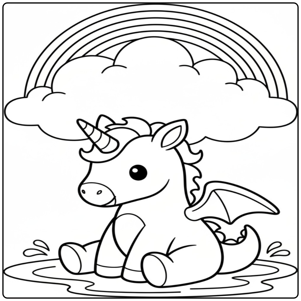 Un mignon bébé pour un coloriage dragon licorne fantastique.
