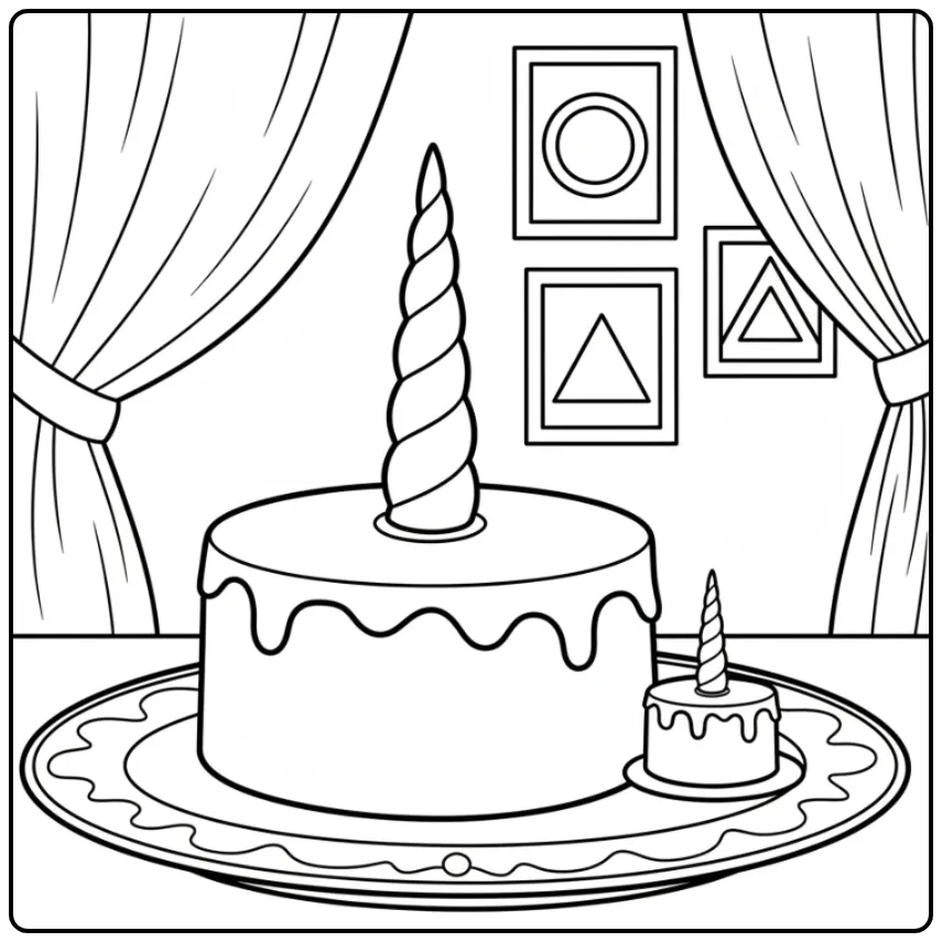 Un grand gâteau Sachertorte et son mini, coloriage gateau licorne.
