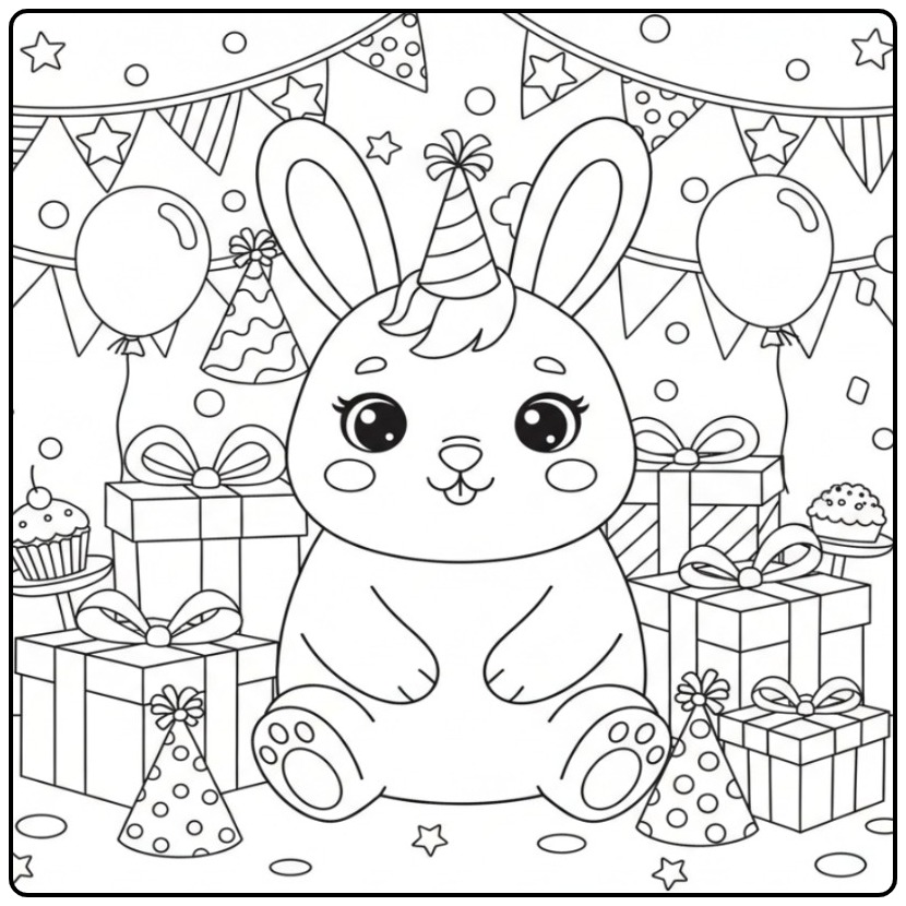 Mignon Coloriage lapin licorne anniversaire avec des cadeaux