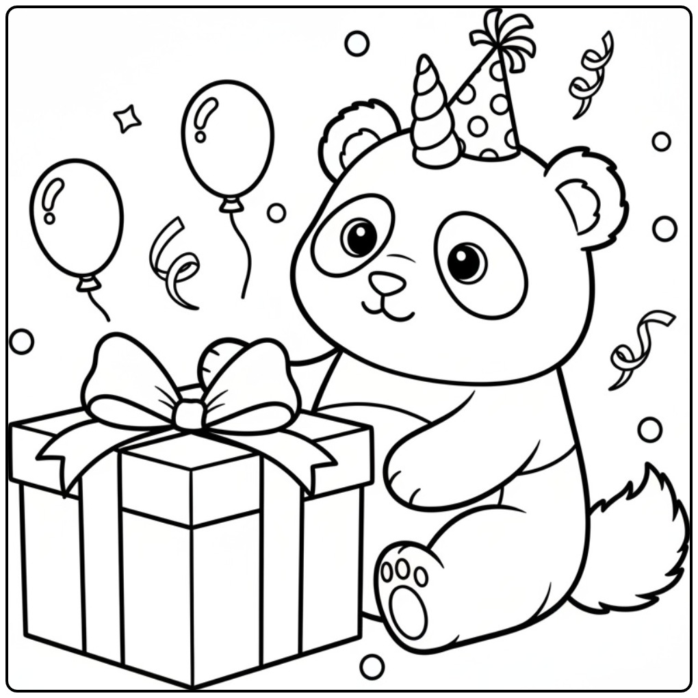 Un adorable coloriage panda licorne pour un anniversaire magique.